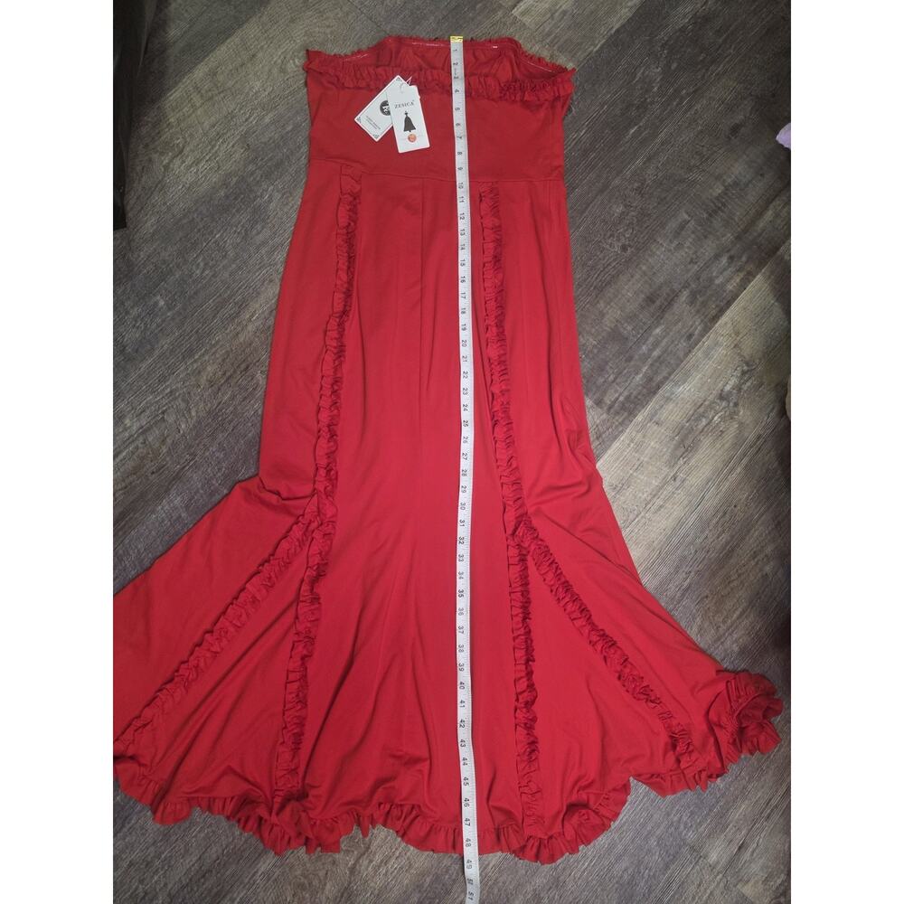 ZESICA NWT Womens XL Red Strapless Maxi Dress Ruffle V-Front Black Bows - Picture 6 of 9